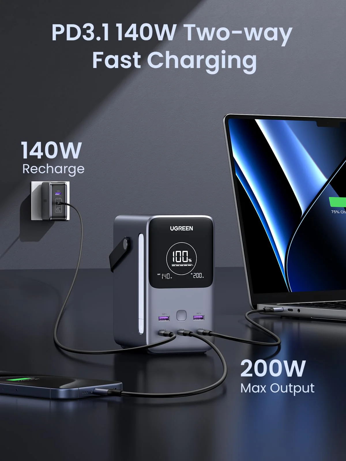 UGREEN 48000mAh 300W Power Bank with Smart Digital Display - Image 5