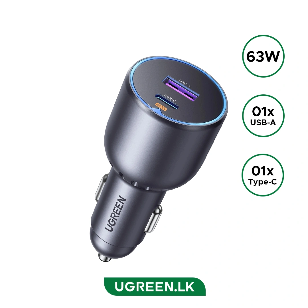 شاحن سيارة سريع من UGREEN بقوة 63 واط، منفذ USB-C ومنفذ USB-A - الصورة 2