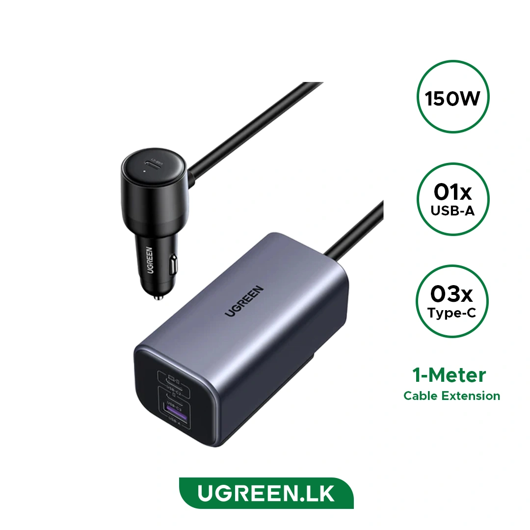 UGREEN 150W 4 Port GaN 3 x Type-C And 1 x USB A Port Car Charger - Image 2