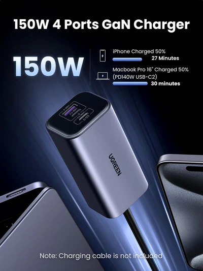 UGREEN 150W 4 Port GaN 3 x Type-C And 1 x USB A Port Car Charger - Image 4