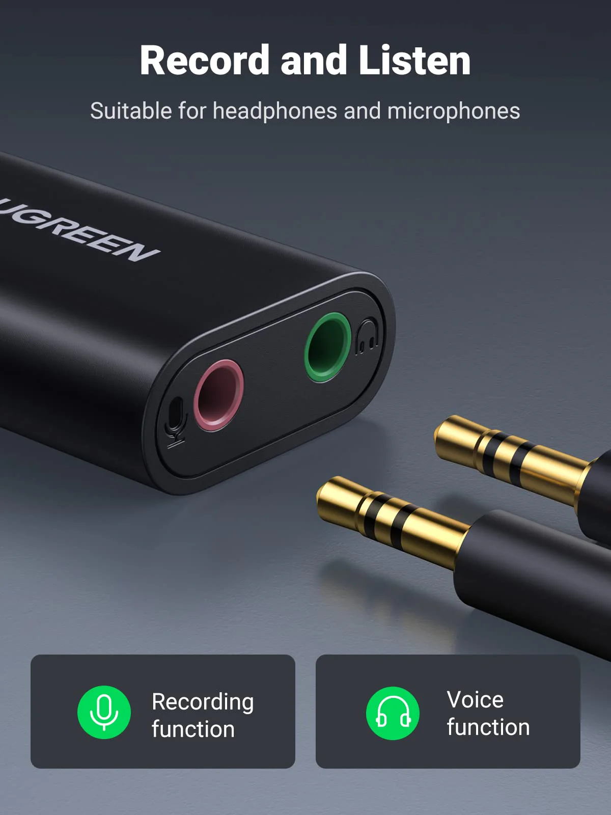 UGREEN 2-in-1 Type C Male To 3.5mm Audio+ Type C Female Adapter - Image 2