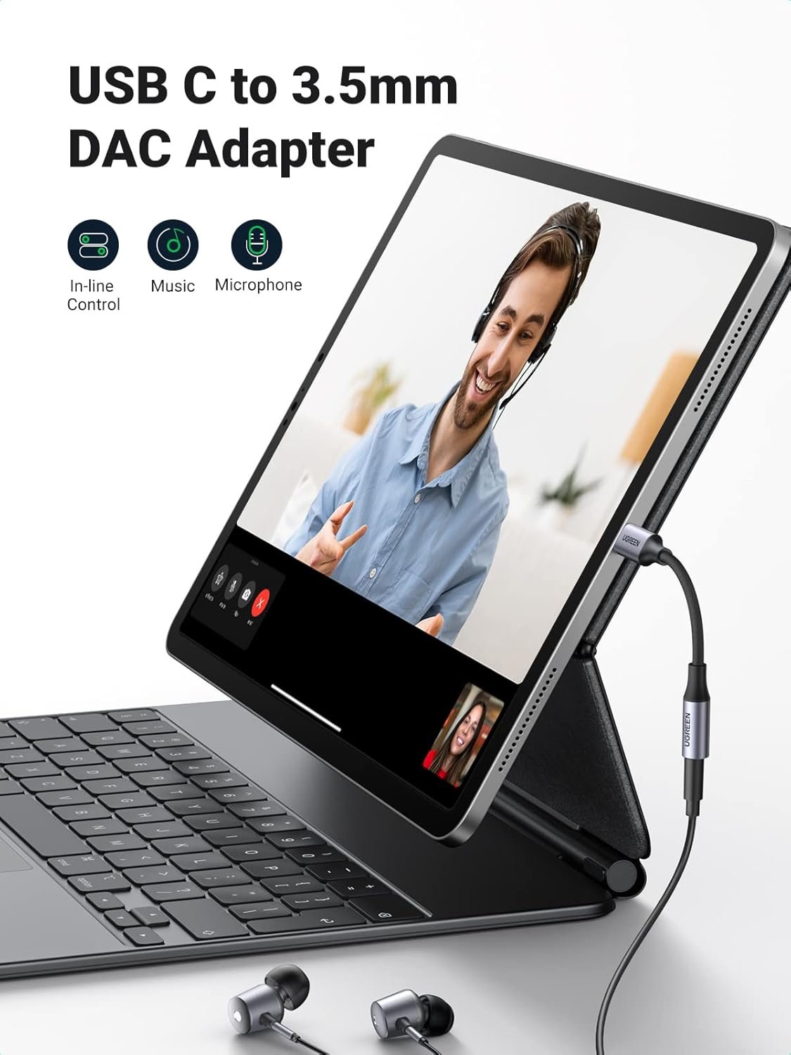 محول صوت UGREEN من USB-C إلى 3.5 ملم، ذكر إلى أنثى، 10 سم - الصورة 2