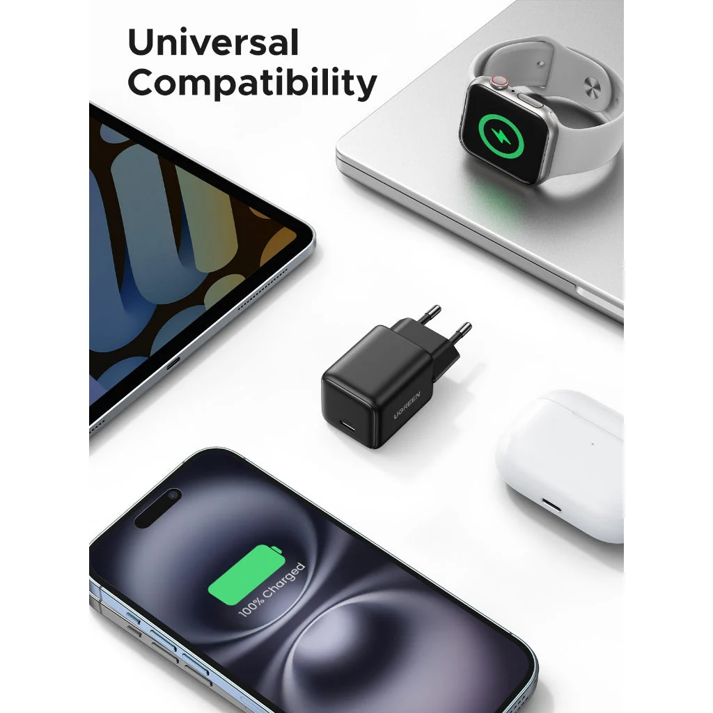 شاحن UGREEN USB-C GaN سريع بقدرة 30 واط أوروبي - الصورة 3