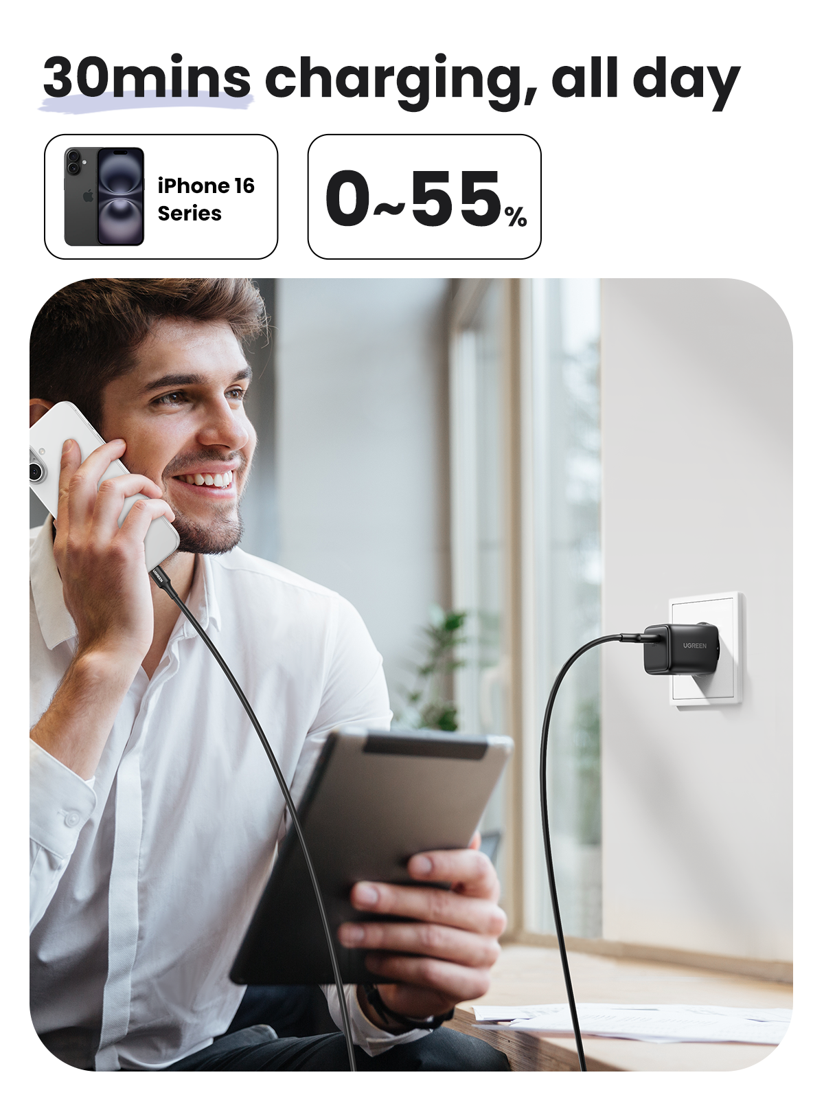UGREEN 30W Type-C GaN Fast Charger with Type-C Cable - Image 17