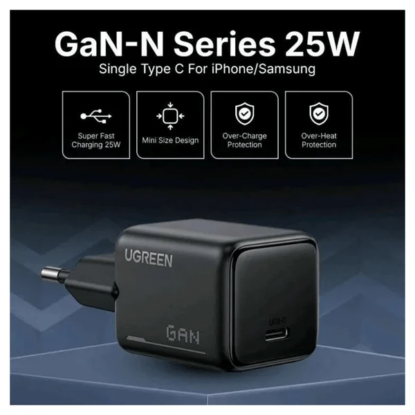 شاحن UGREEN السريع بقوة 25 واط بمنفذ USB-C بتقنية GaN، أوروبي - الصورة 8