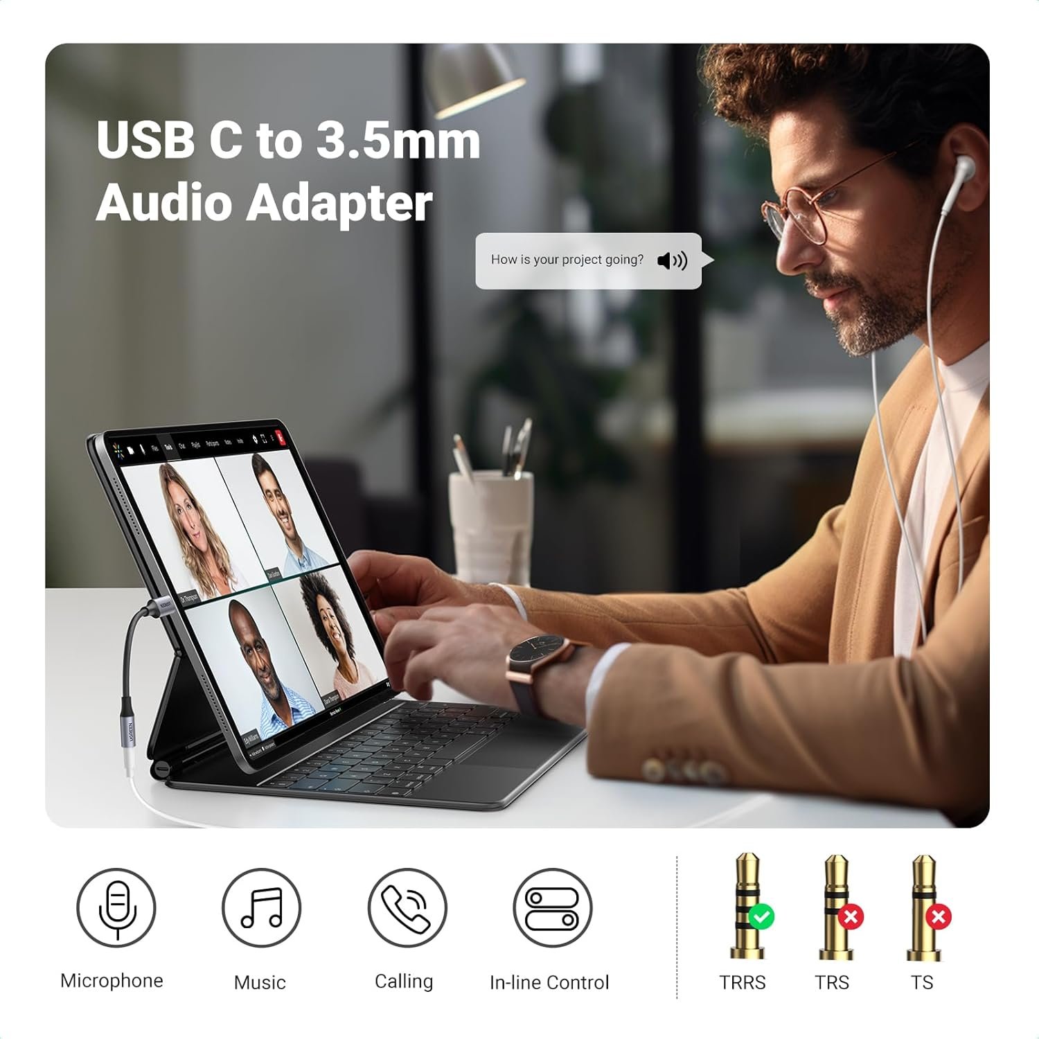 محول صوت UGREEN من USB-C إلى 3.5 ملم، ذكر إلى أنثى، 10 سم - الصورة 7